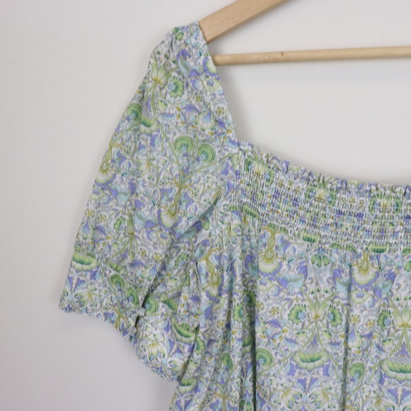 J Crew Afternoon Dress in Liberty Lodden Fabric Lg Smocked Neckline Green Blue - Picture 5 of 12